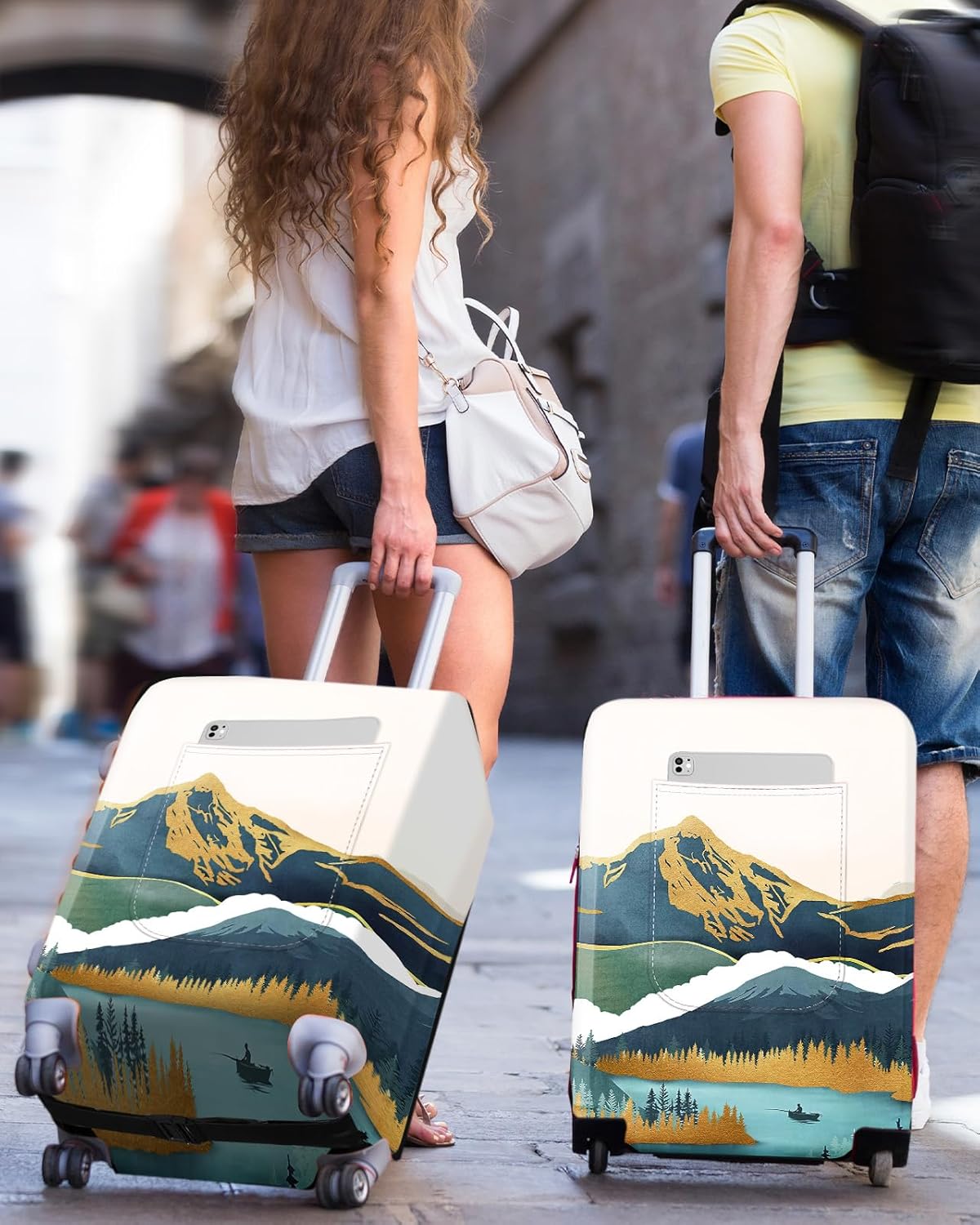 Slohif Luggage Cover for Suitcase Tsa Approved Protector - Luggage Sleeve Large Suit Case Cover Travel Stretch Baggage Case Protective Washable Fit 24-27 Inch Mountain M