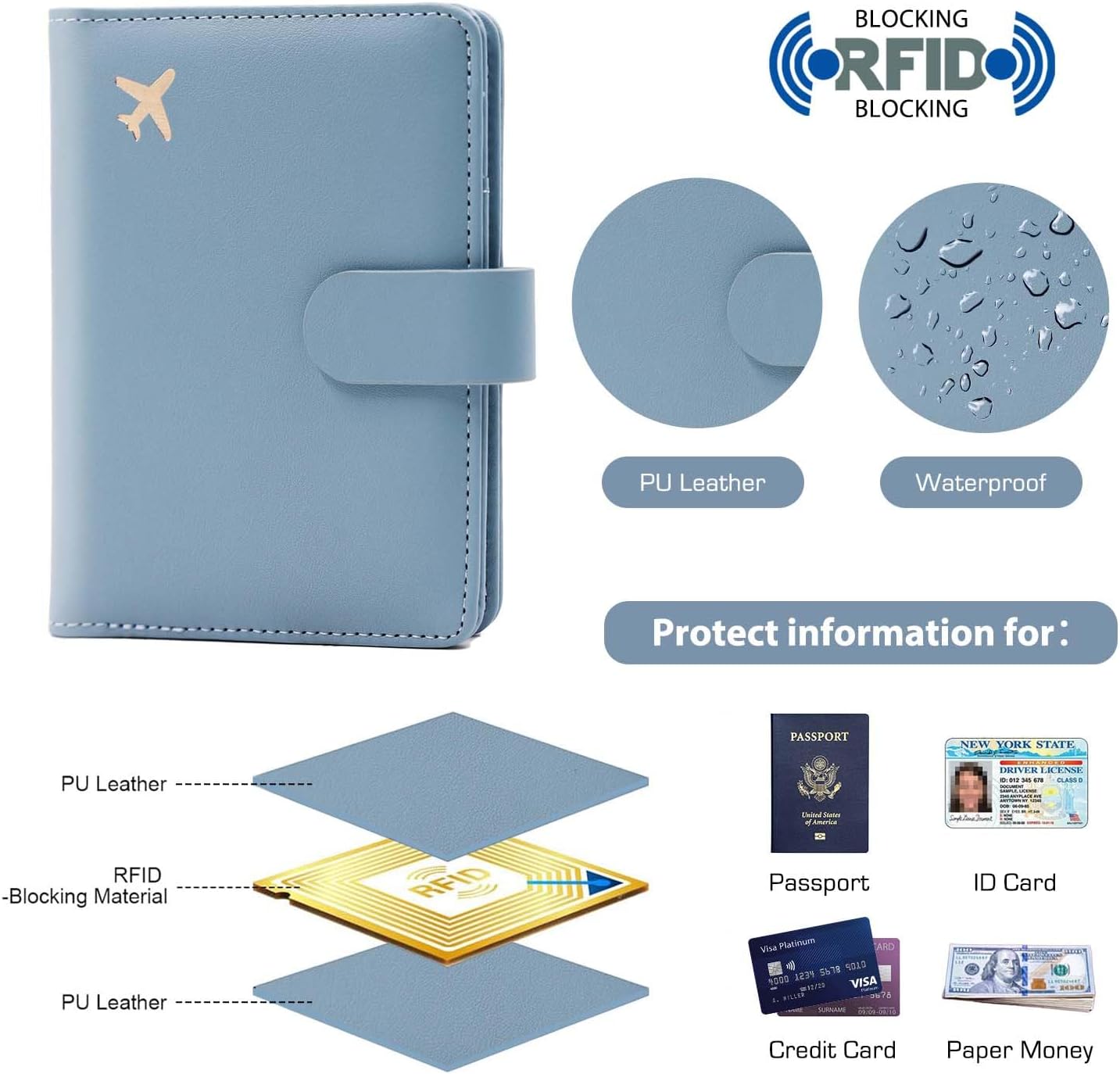 Melsbrinna Premium Leather Passport Holder Covers Case, Waterproof Rfid Blocking Travel Wallet Passport Holder with Pen Holder, Cute Passport Book for Women/Men