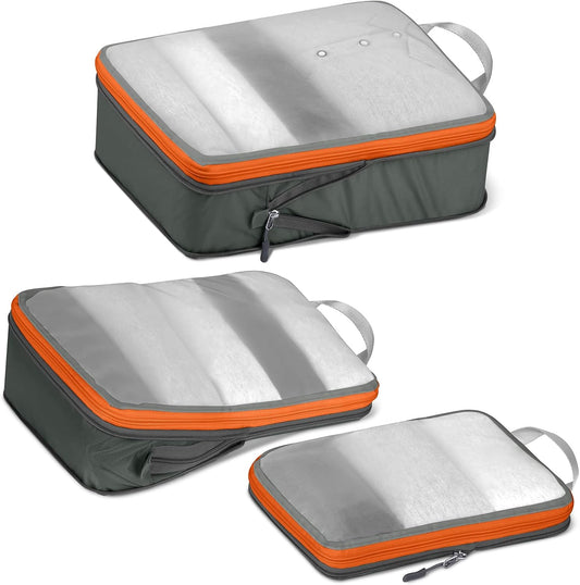 Cipway Mesh Compression Packing Cubes, Ultralight See Through Luggage Organizer Bags, Travel Essentials for Carry on Suitcase （3Pcs,Grey）