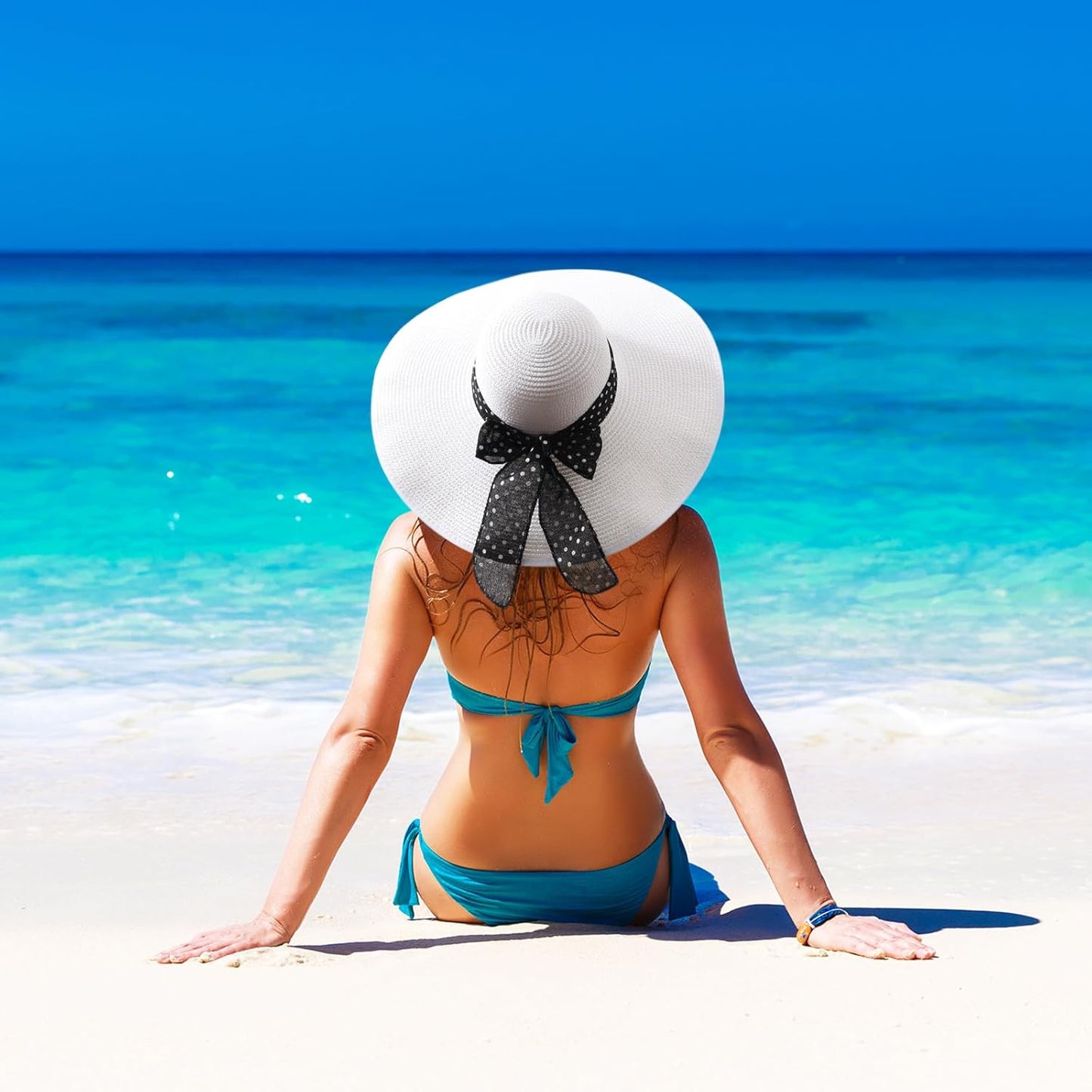 DRESHOW Beach Hats for Women Big Straw Wide Brim Summer Hat Floppy Foldable Roll up Cap Sun Hat UPF 50+