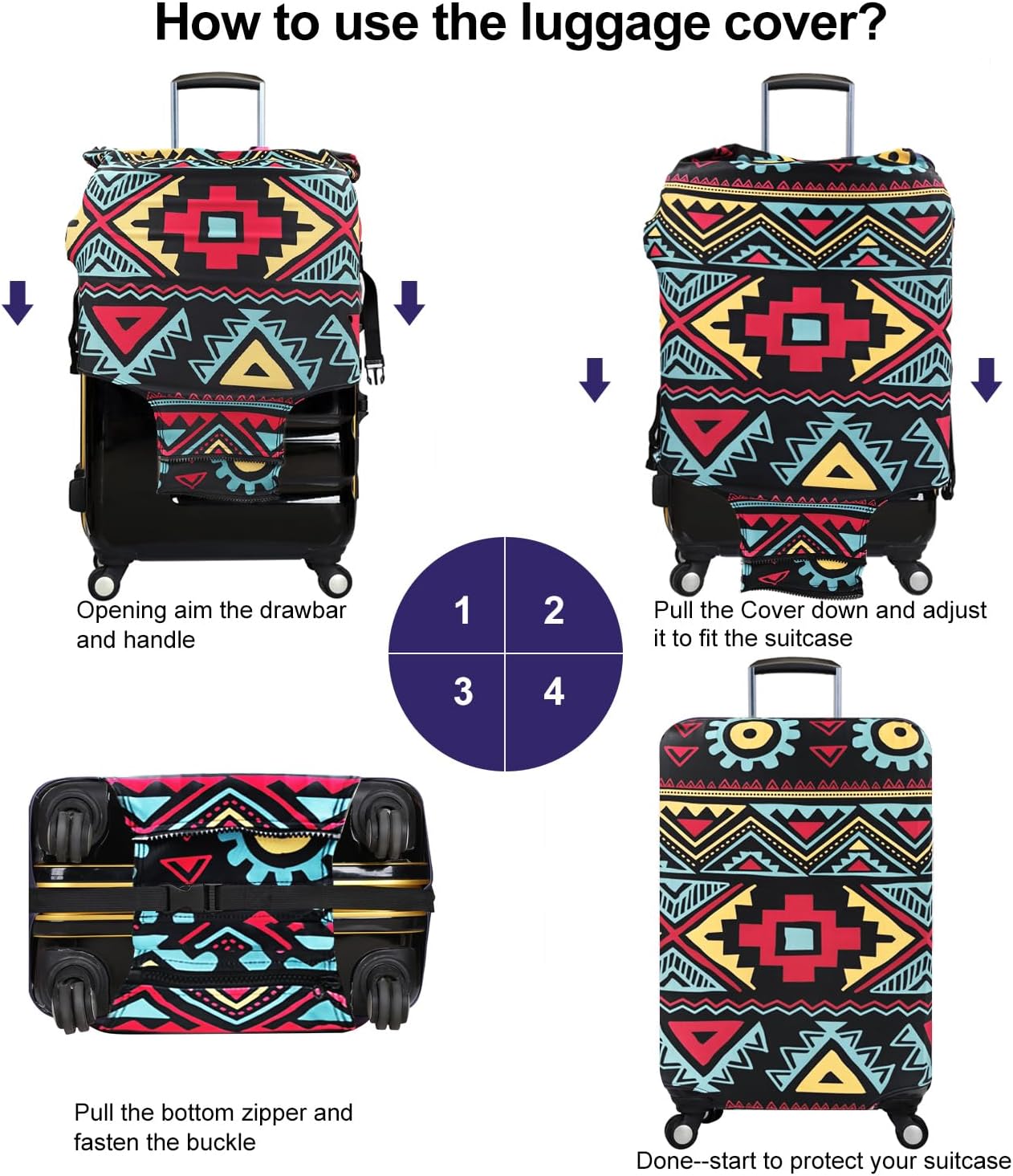 7-Mi Travel Luggage Cover Elastic Sleeve 29"-30" Anti-Scratch Suitcase Protector Cover Size XL, Bohemia