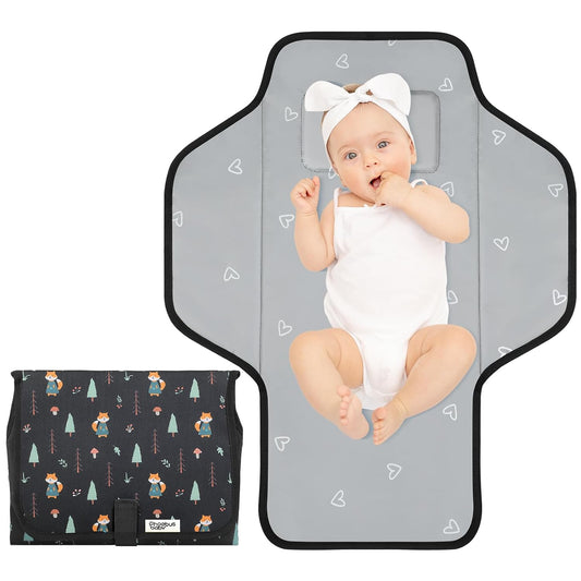 Baby Portable Changing Pad Travel - Waterproof Compact Diaper Changing Mat with Built-in Pillow - Lightweight & Foldable Changing Station, Newborn Shower Gifts