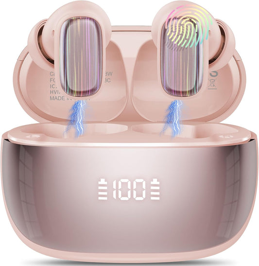 AI Language Translator Earbuds Real Time, 164 Language/6 Translation Modes Translator Earbuds 3-in-1 Translation Headphones, Bluetooth 5.4 Translation Device for Travel Business Learning, Rose Gold