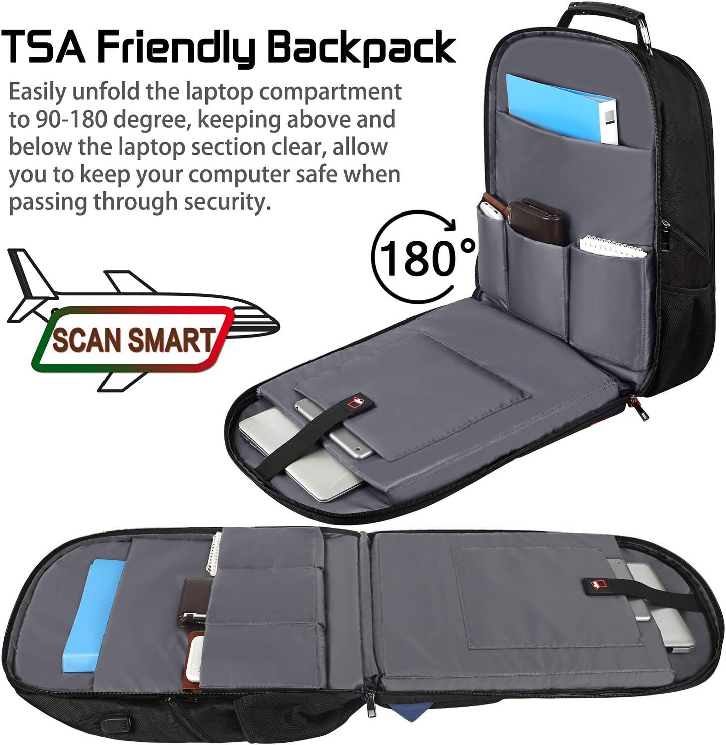 Mogplof 18.4 Laptop Backpack Men Women, 55L Extra Large Laptops Backpack with USB Charger Port,TSA Friendly Flight Approved and RFID Anti-theft Pocket,Water Resistant Suiltable for Traveling&Business