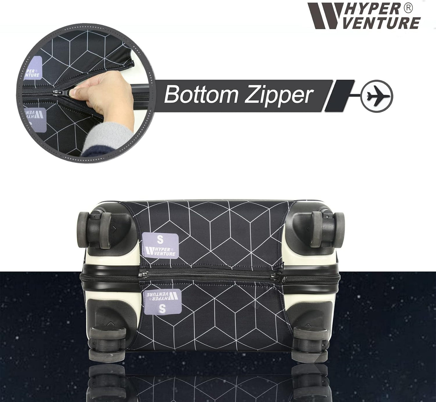 HYPER VENTURE Washable Luggage Cover - Fashion Suitcase Protector Fits 31-32 Inch Luggage (Black Maze, XL)
