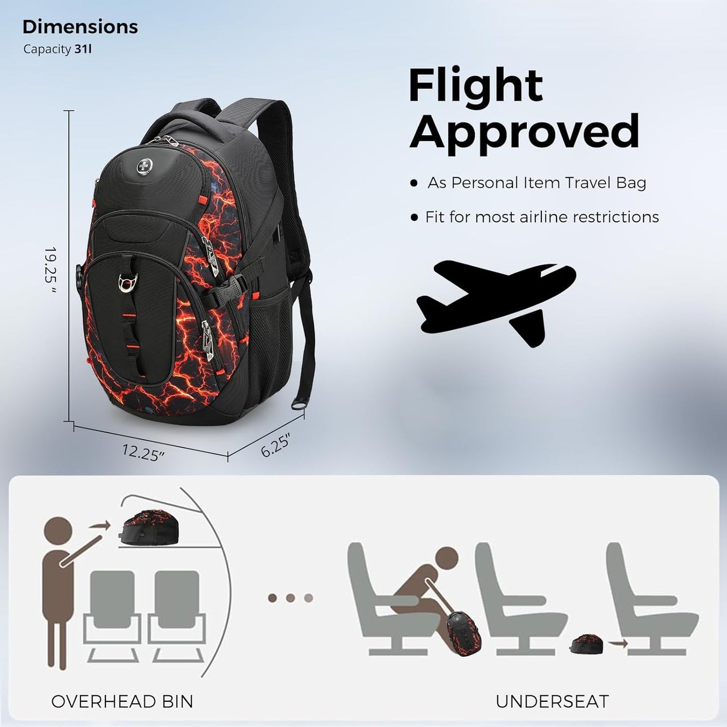 Swissdigital Laptop Backpack with USB Charging Port, Travel Backpack Fits 15.6 inches Computer, 31L Backpack for Men, Flame Red | SD803
