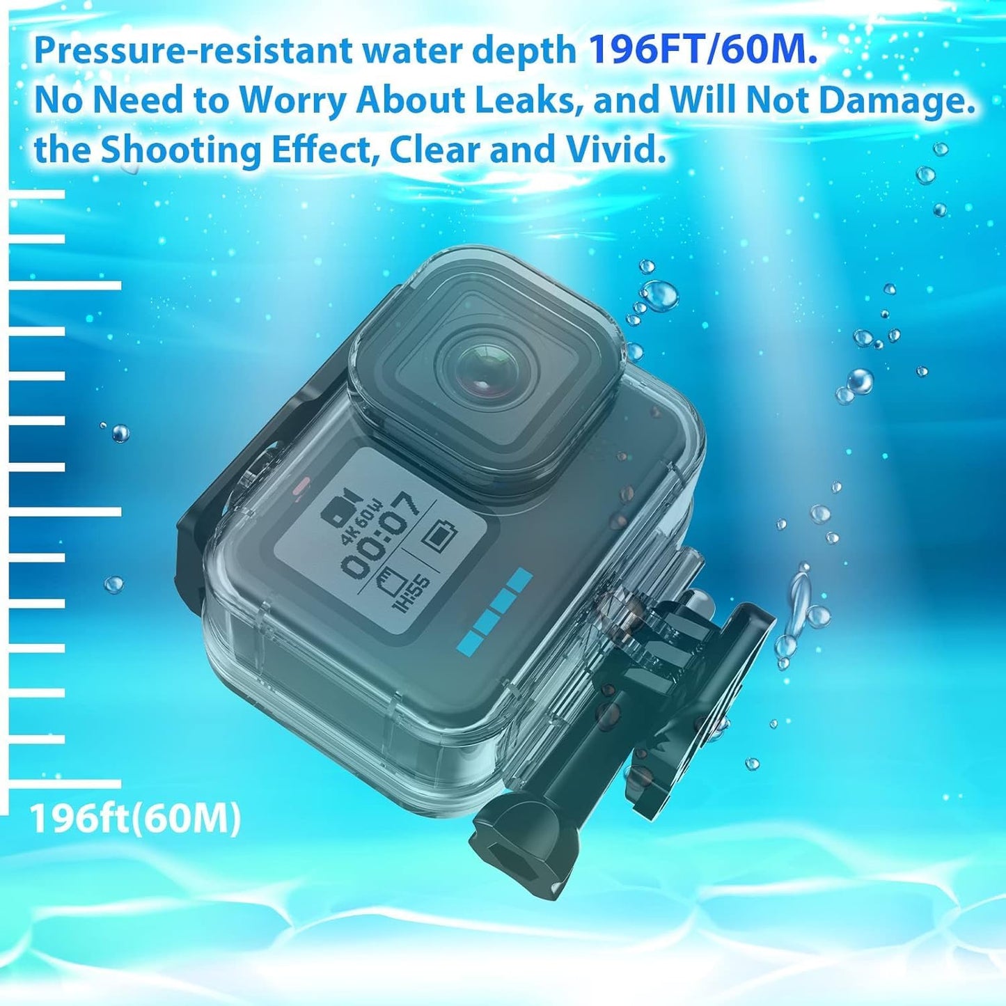 HONGDAK Waterproof Housing Case Accessories Kit 16in1 for Gopro Hero 12 11 10 9 Black,196FT/60M Underwater Protective Housing Dive Kit with Float Handle Sleeve Lens Cap Filters Anti-Fog Inserts