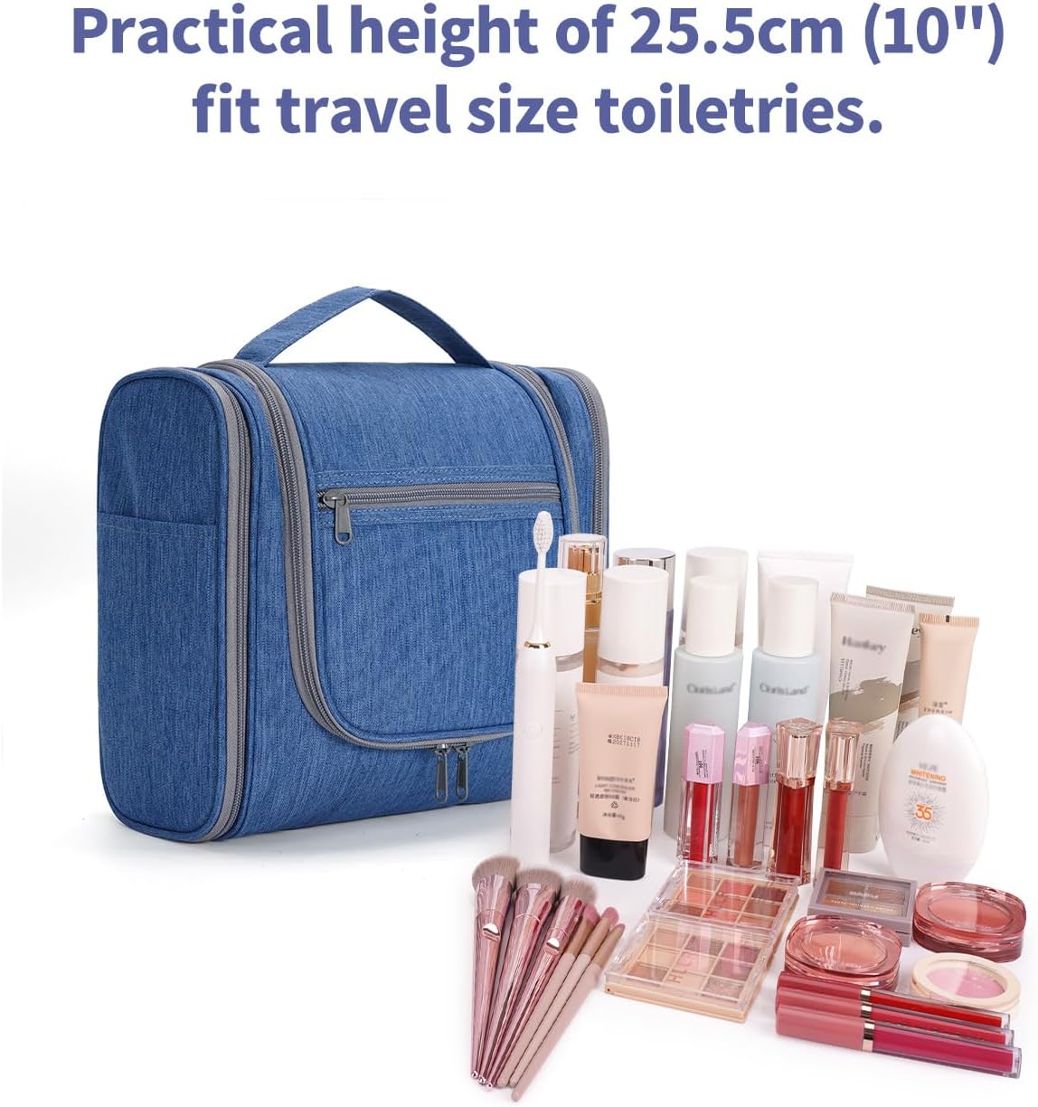 Narwey Hanging Toiletry Bag for Women Travel Makeup Bag Organizer Toiletries Bag Men for Cosmetics Essentials Accessories (Large, Navy Blue)