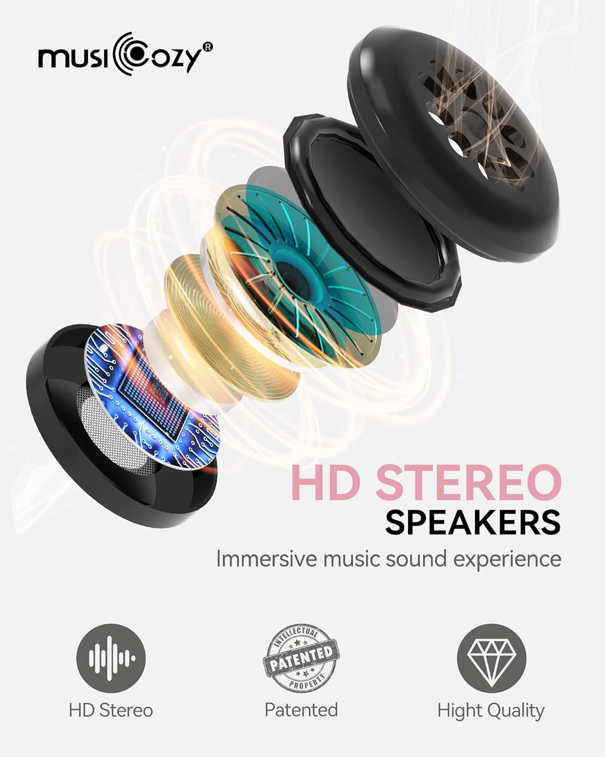 MUSICOZY 3D Bluetooth Sleep Mask with HD Stereo Sound, Wireless Sleep Headphones for Side Sleepers, Music Headband Eye Mask for Sleeping, Relaxation, Travel, Yoga, Cool Gadgets for Women Mom Girls