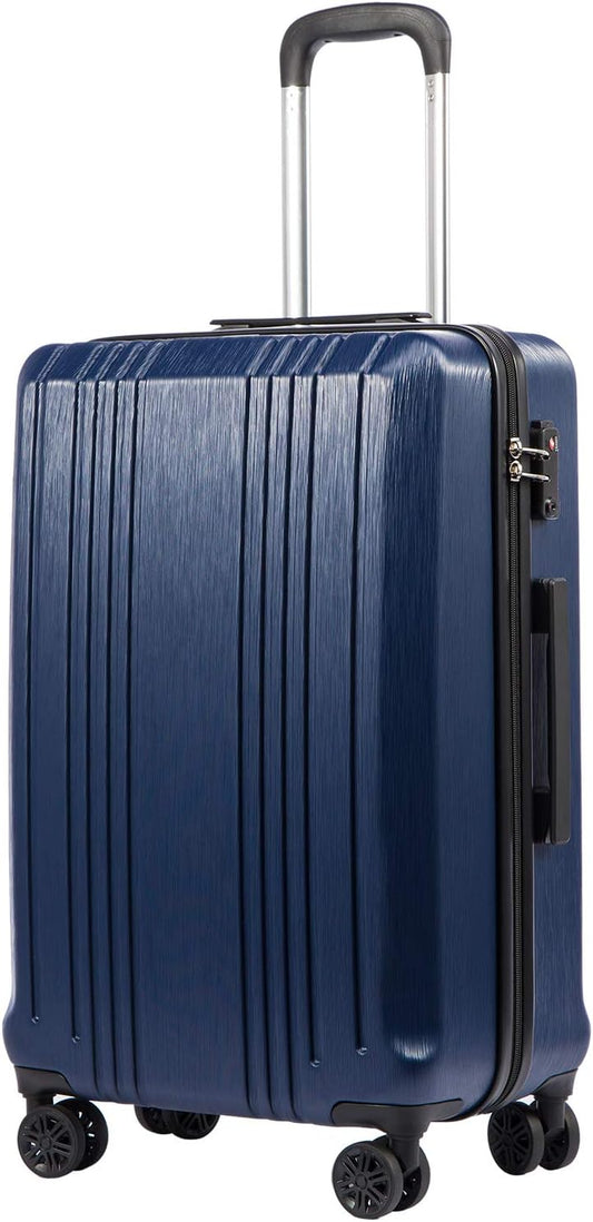 Coolife Luggage Expandable(only 28") Suitcase PC+ABS with TSA Lock Spinner 20in 24in 28in (navy, M(24IN))