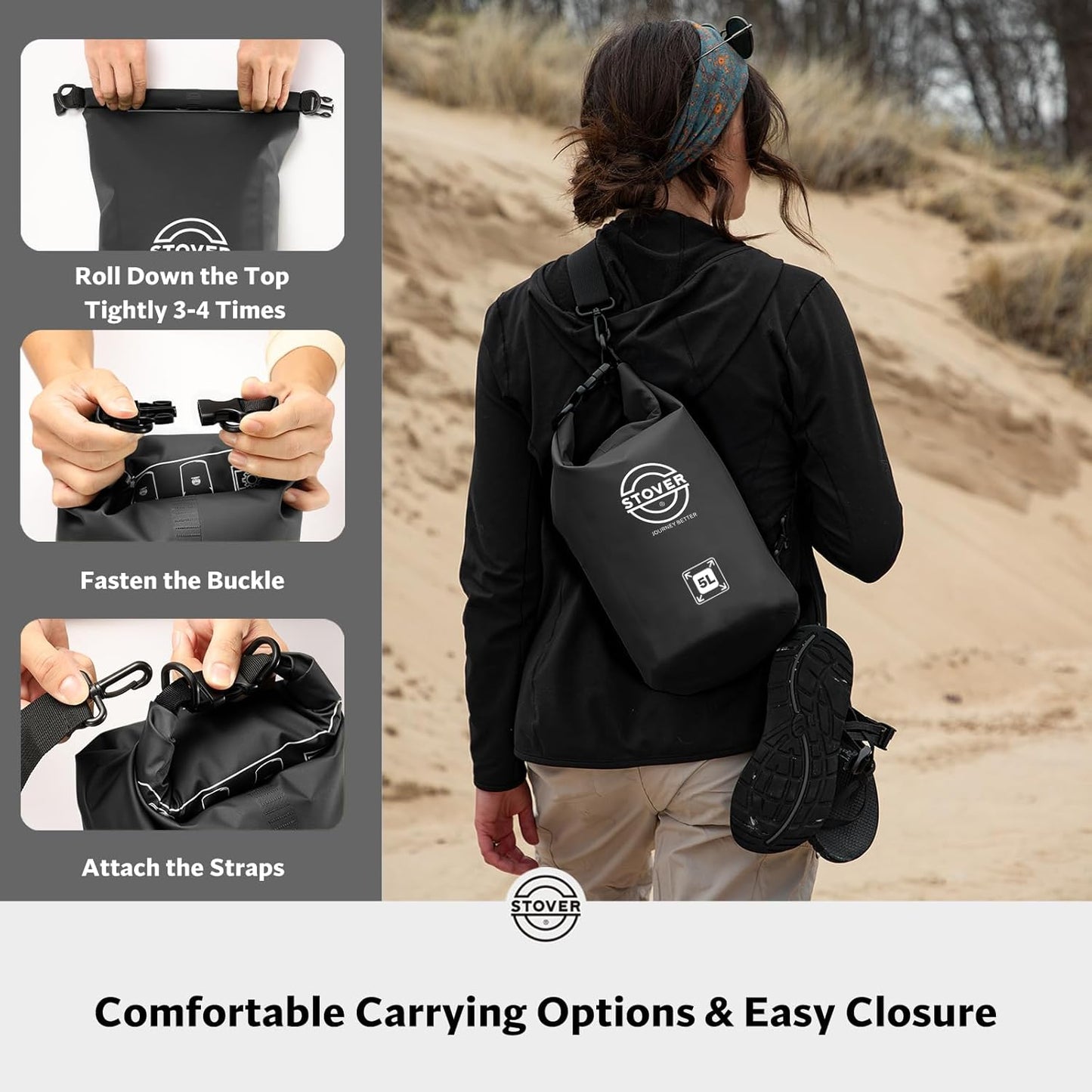 STOVER 5/10/25/30/40/55L Waterproof Backpack- Floating Dry Bag for Kayaking, Travel, Beach, Hiking, & Camping, Men/Women