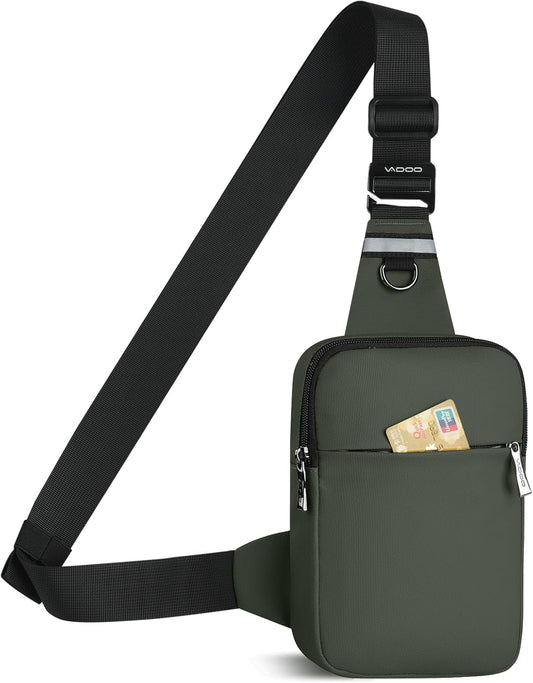 VADOO Mini Sling Bag, Small Crossbody Bag with RFID Blocking for Women and Men, Lightweight Chest Phone Bag for Travel Casual,Green