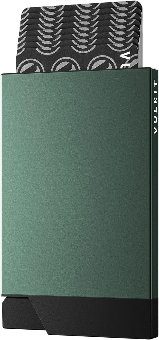 VULKIT Pop up Card Holder Minimalist Credit Card Holder RFID Blocking Slim Metal Card Case for Men or Women(Midnight Green)