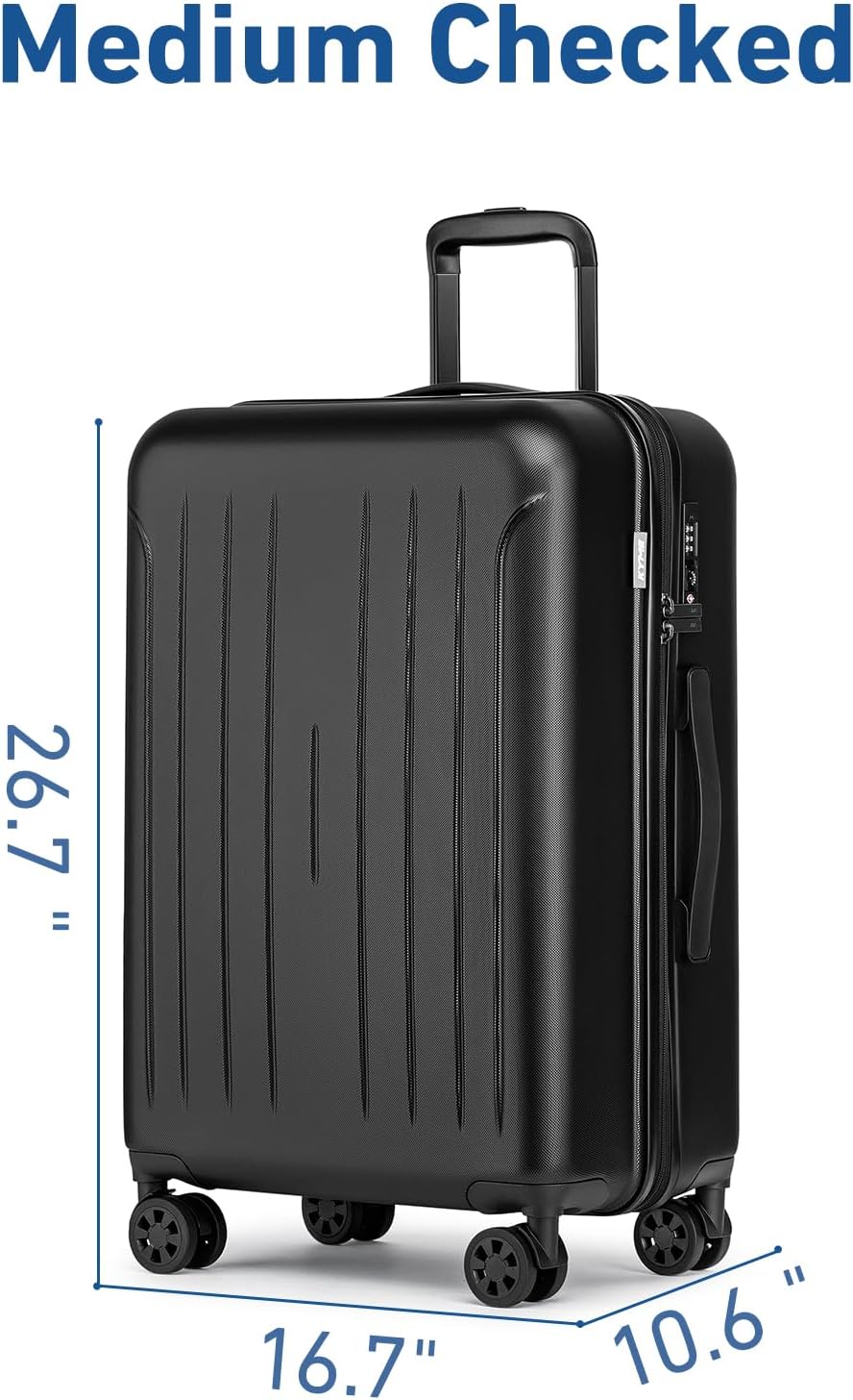KYME Suitcase Hardshell With Double Spinner Wheels, PC+ABS TSA Lock Travel Luggage (Black, 2Pcs Set(20"/24"))