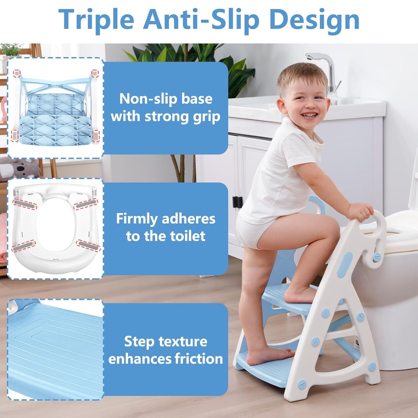 Potty Training Seat:2 in 1 Design Potty Seat for Toilet & Nursery Step Stool for Sink, Potty Training Toilet with Height Adjustable Ladder for Kids of All Ages (Arctic)