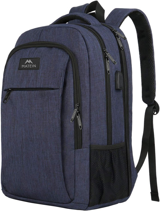 MATEIN Large College Backpack, Sturdy Computer Backpack with USB Charging Port Fits 17 inch Notebook, Carryon Luggage Travel Laptop Bag for Business Men and Women Christmas New Year Gift, Blue