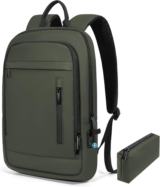 Business Backpack for Men Lightweight Commute Laptop Backpack Anti-Theft Water Resistant Backpack for 15.6 Inch Computer for Daily Office Work with Small Bag (Green)