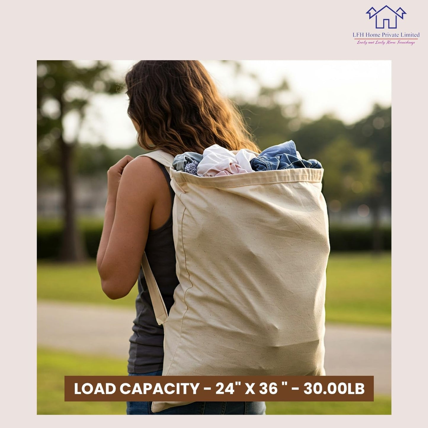 LFH Home Cotton Canvas Extra Large Laundry Bag with Handle, Heavy Duty Drawstring Closure Washable Laundry Bags School Travel, Home, Hotel, College Dorm, Organizer Sack, 24x36-Natural Thanks Giving
