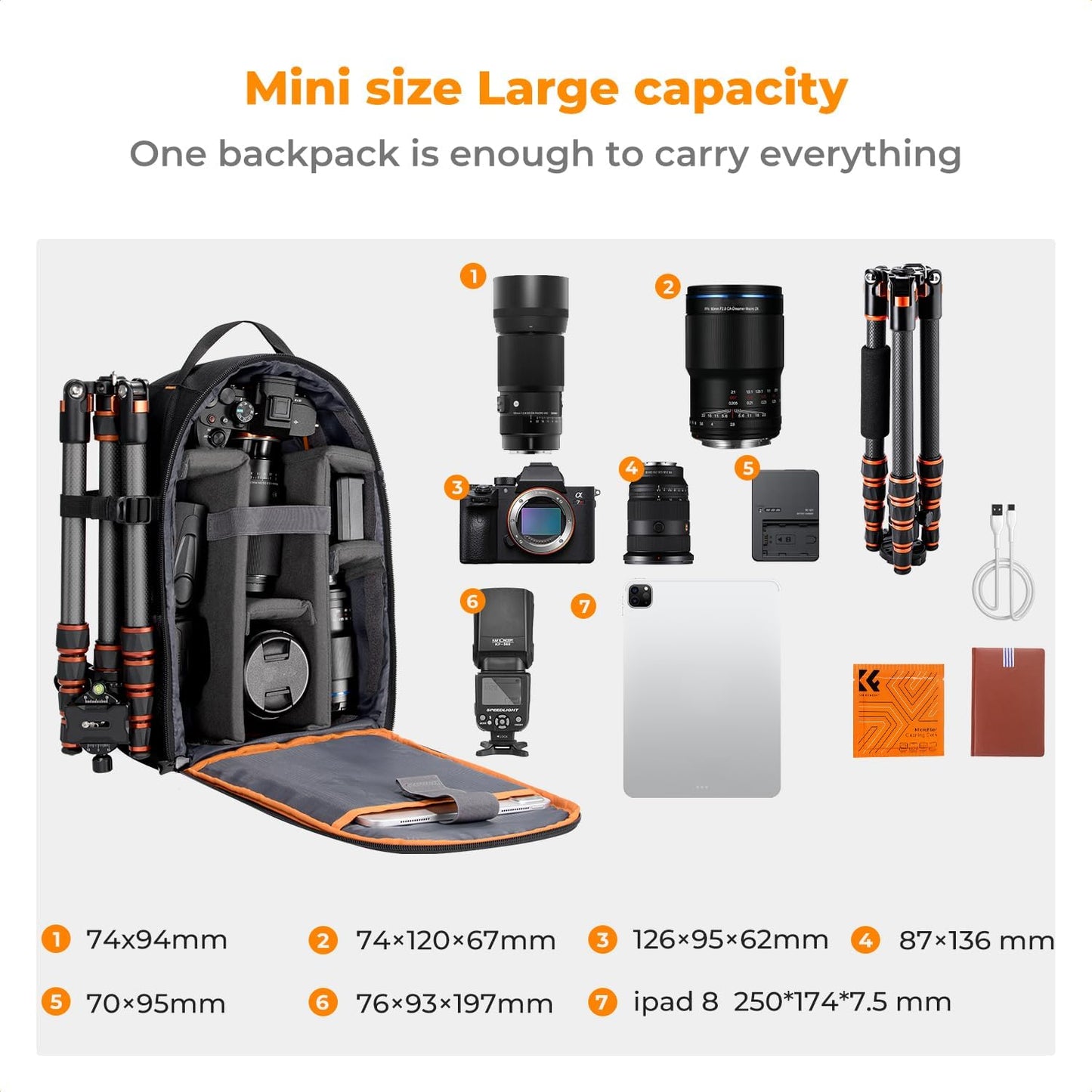 K&F CONCEPT Camera Backpack for Photographers Photography Camera Bag Multi-Functional Camera Bags for Men Women (10L)