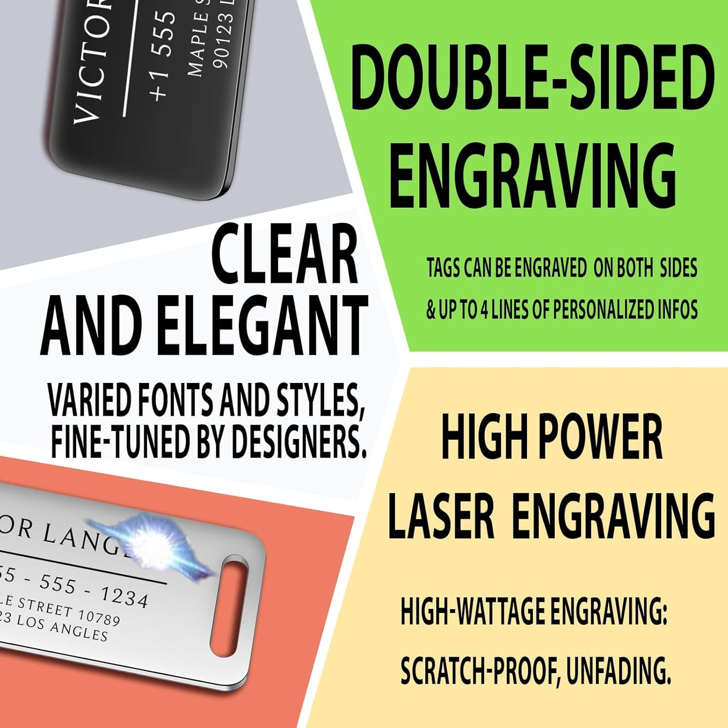 Personalized Luggage Tags for Suitcases - Stainless Steel Custom Luggage Tags for Backpacks & Bags, Sturdy, Waterproof & Heavy Duty (Rose Gold / 3" x 1.25")