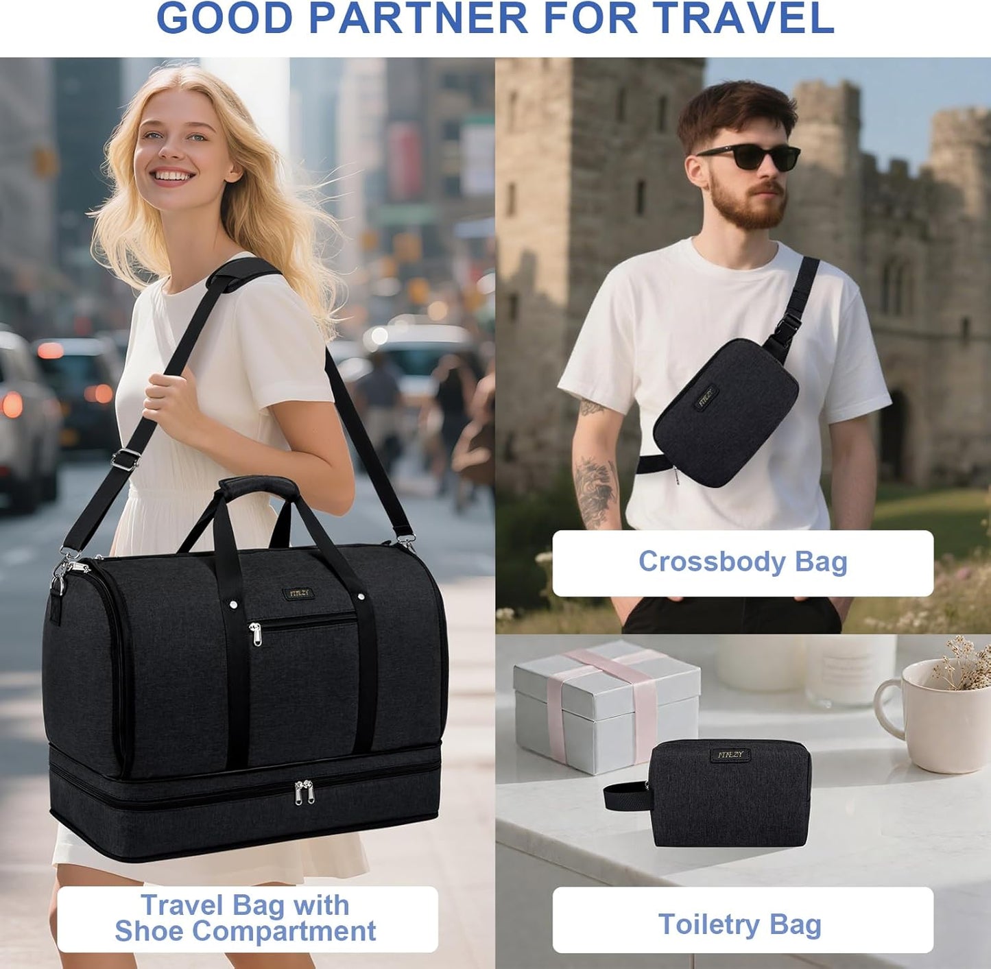 Garment Duffle Bag for Travel - Convertible Carry on Garments Duffel Bags Travel Bag for Women Men Large Weekender Bag with Shoes Compartment 3 in 1 Hanging Clothes Suit Dress Bag 3pcs Set