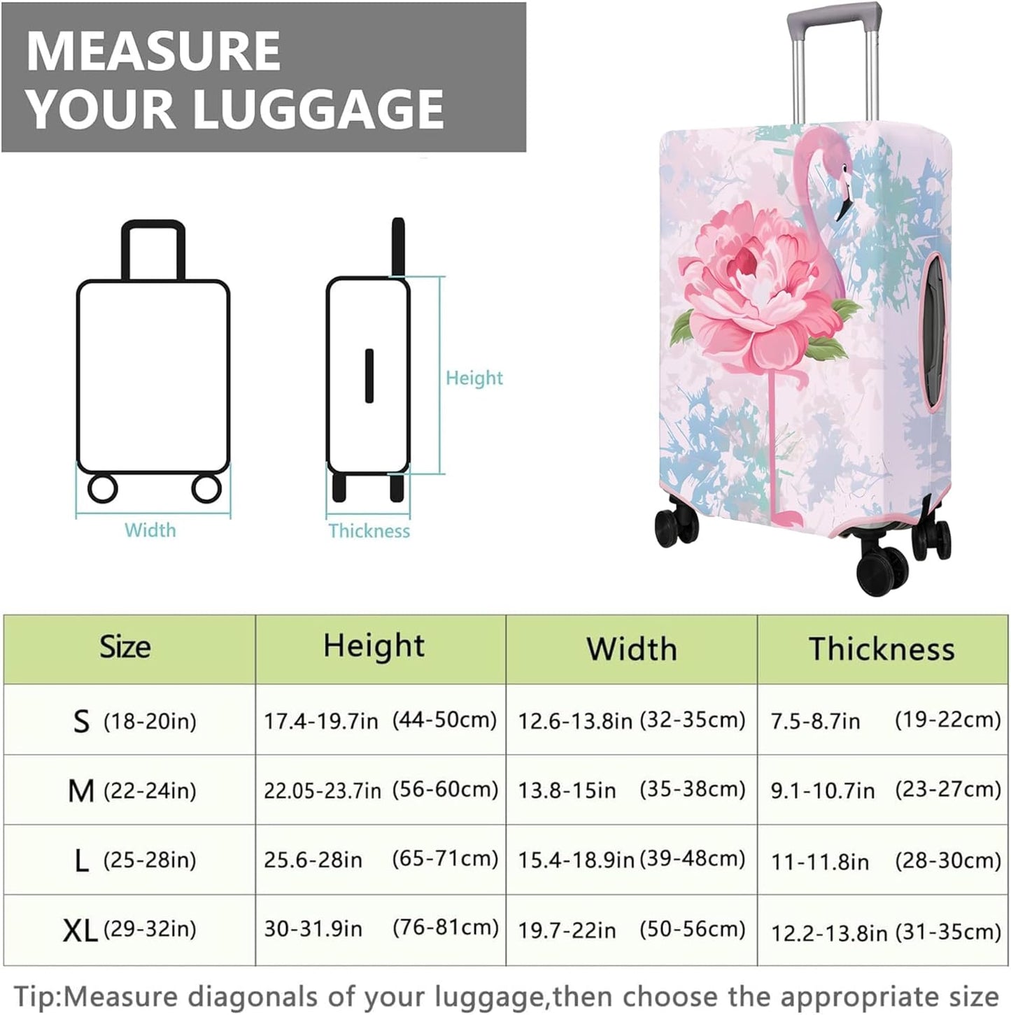 Travel Luggage Cover Suitcase Protector Fits 18-32 Inch Wheel Covers PatternedTravel Related Items Flower Luggage Protector Elastic L