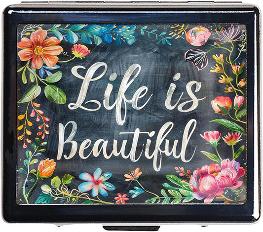 Cute and Portable Metal Pill Organizer – 8 Compartments, Elegant Chrome Finish, Ideal for Travel and Daily Use (Life is Beautiful Floral)
