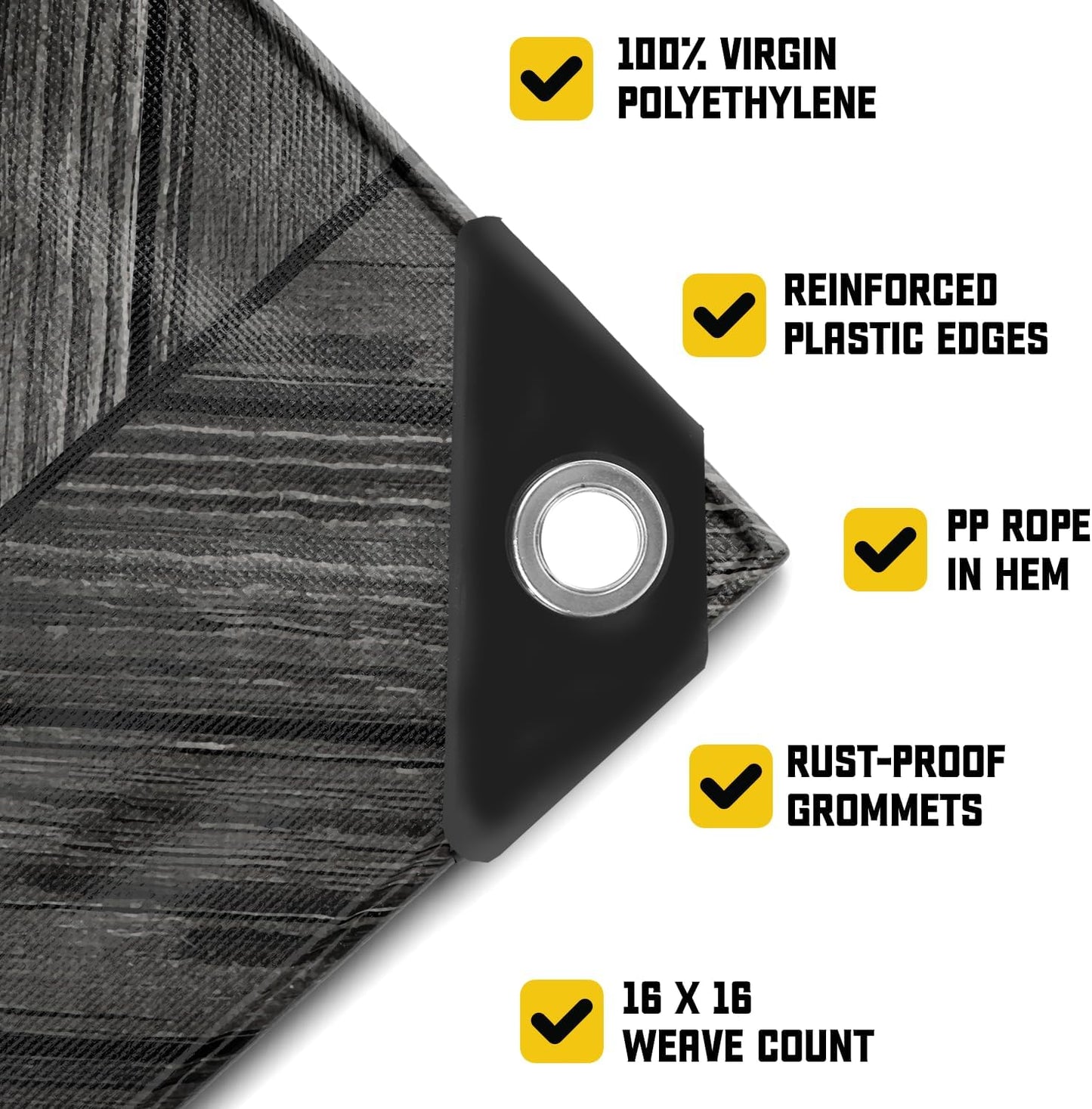 Core Tarps Extreme Heavy Duty 20 Mil Tarp Cover, Waterproof, UV Resistant, Rip and Tear Proof, Poly Tarpaulin with Reinforced Edges for Roof, Camping, Patio, Pool, Boat (Grey Wood/Black 18′ X 24′)