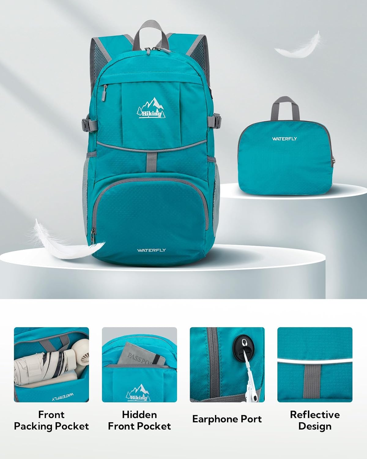 WATERFLY Hiking Foldable Daypack Backpack: 25L Ultra Lightweight Packable Waterproof Outdoor Travel Day Pack for Woman Man