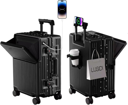 Hard Shell Luggage 20 Inch Travel Luggage, 22x14x9 Airline Approved with TSA Lock, ABS Aluminum Frame, Lightweight Travel Luggage 20'' 24'' 26'' Carry-On (Upgraded Black, 20 Inch)