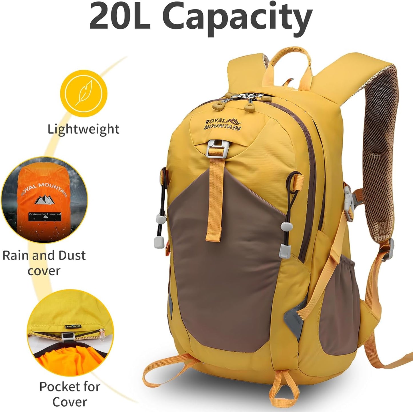 Small Hiking Backpack, 20L Lightweight Travel Backpacks For Men Women, Water Resistant Outdoor Day Pack, Ultralight Camping Daypack Backpacks, Durable Hiking Backpack Fit For Camping.(With Rain-cover)