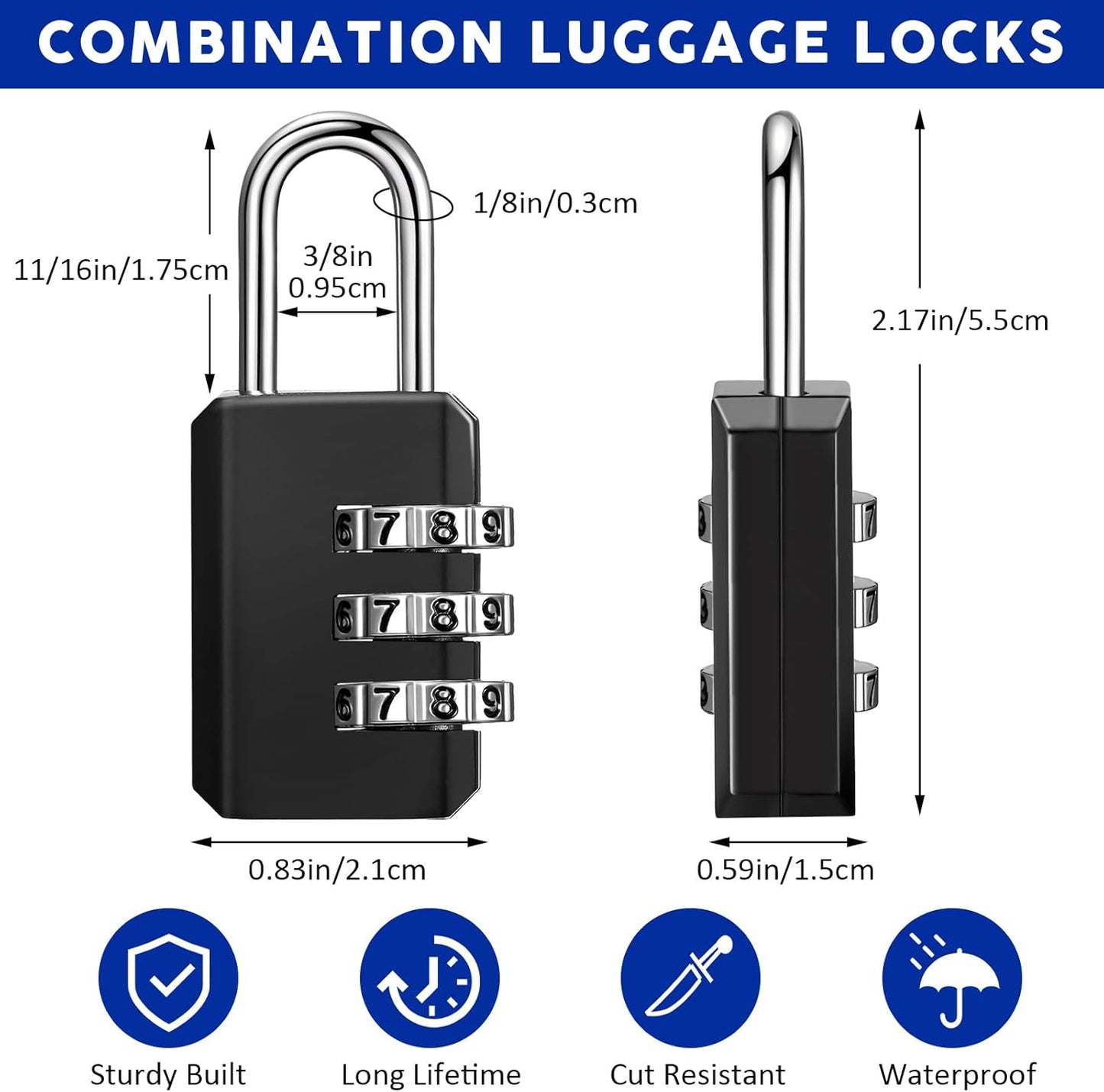 Chumia 50 Pack 3 Digit Combination Lock Small Combo Locks Waterproof Luggage Number Padlock for Backpack Suitcases Traveling Toolbox School Gym Employee Locker