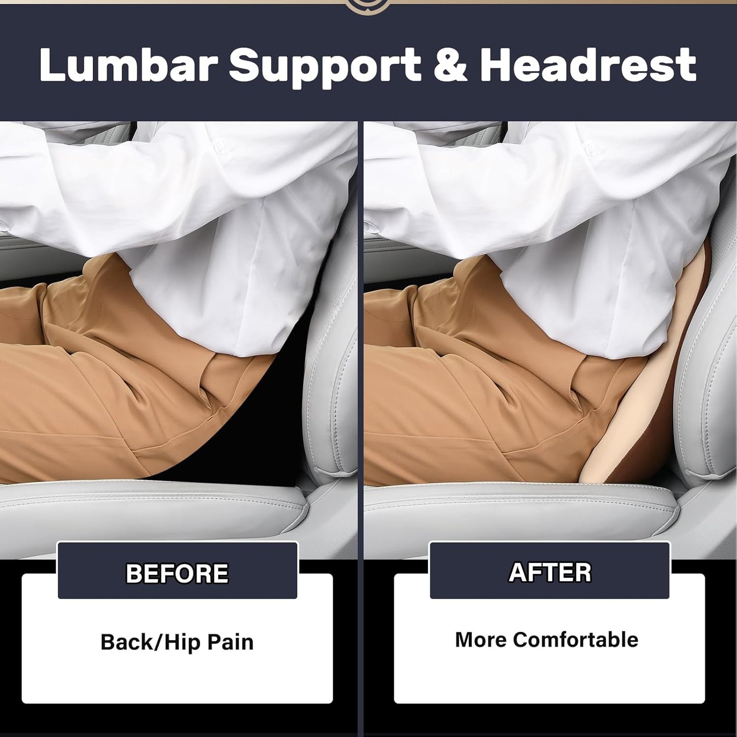 Coverado Lumbar Support and Headrest Pillow for Car, Memory Foam Ergonomic Head Neck Support Pillow for Driving Seat, Back Support and Pain Relief, Seat Cushion for Car, Driver, Office