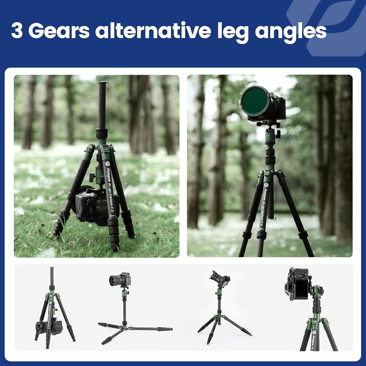 Fotopro 59" Carbon Fiber Travel Tripod, Compact Camera Tripod with Metal Ball Head, Detachable Monopod with Quick Release Plate and Bag, Load up to 8KG/17.63lbs