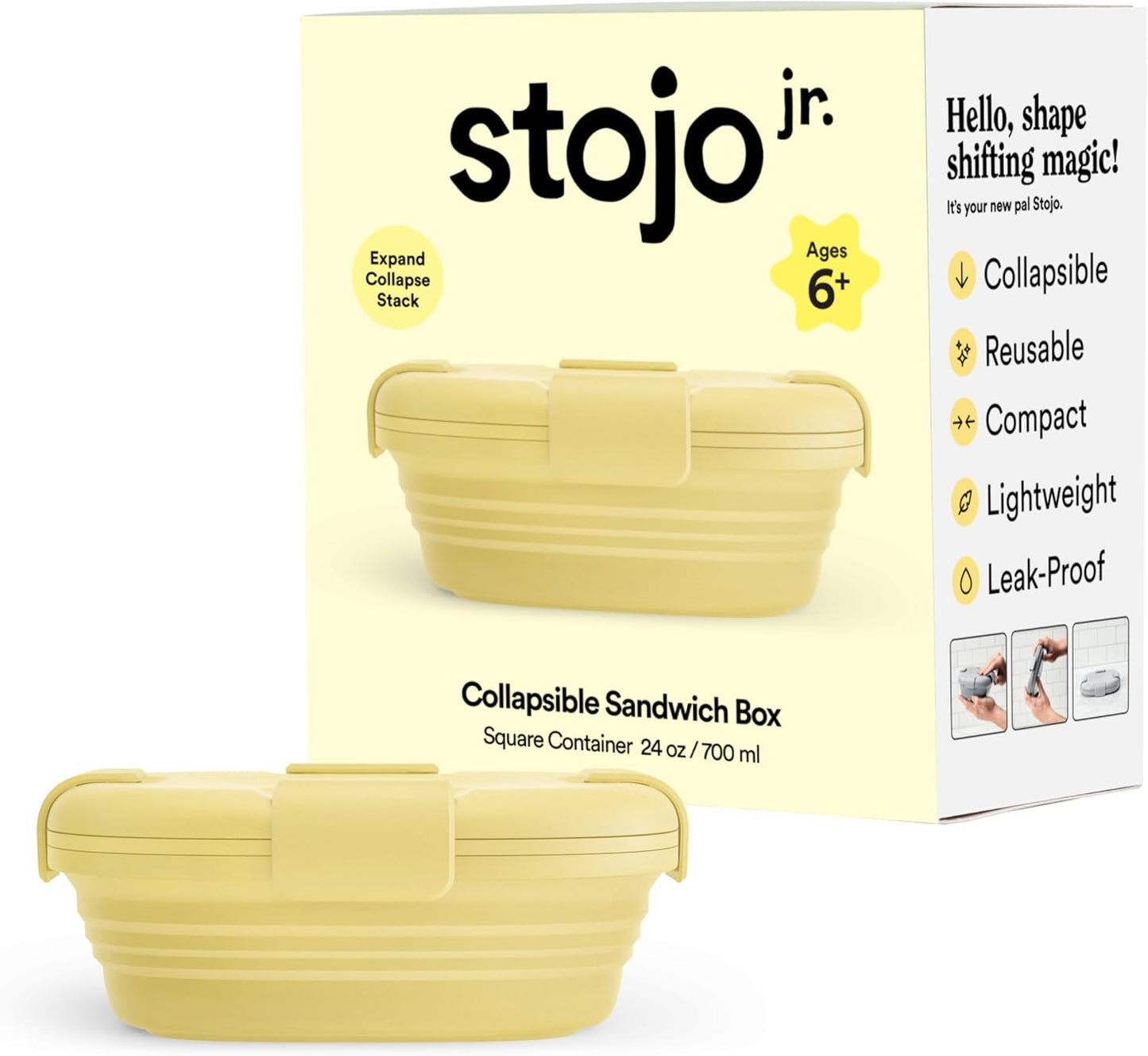 STOJO Collapsible Sandwich Box – 24oz, Reusable Food Storage Container, Silicone Bowl for Hot/Cold Food – Meal Prep, Lunch, Camping, Hiking – Dishwasher Safe (Set of 1, Mimosa)