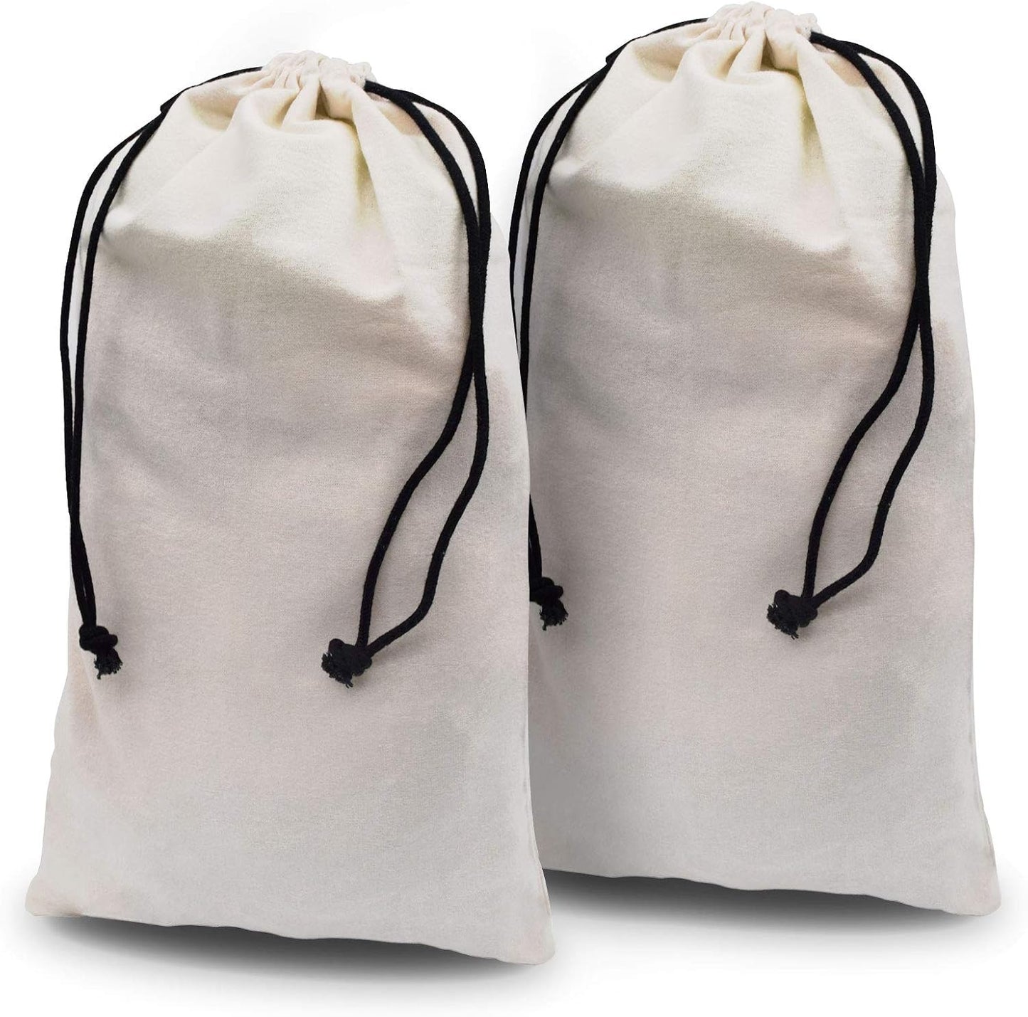 ZENPAC Travel Shoe Bag, Beige Duster Flannel Pouch Drawstring Closure, Washable Breathable Cotton Fabric for Cowboy Boot Storage, Luggage, 12x17, 2 Pack