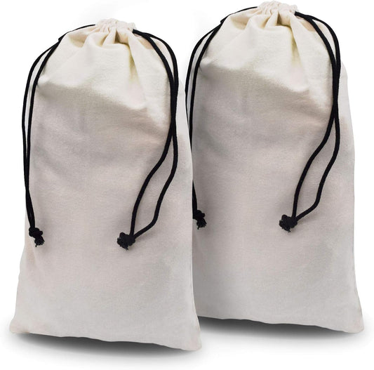 ZENPAC Travel Shoe Bag, Beige Duster Flannel Pouch Drawstring Closure, Washable Breathable Cotton Fabric for Cowboy Boot Storage, Luggage, 12x17, 2 Pack