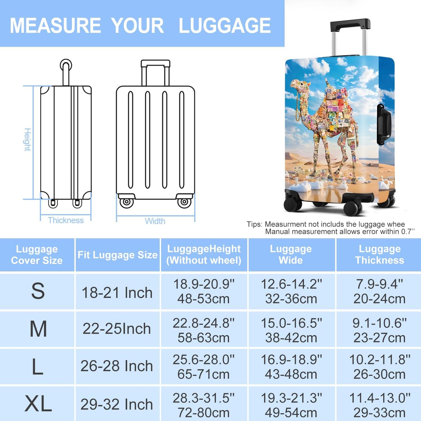 Camel Luggage Cover Washable Suitcase Protector Anti-Scratch,Stretchable Fit for 20-34Inch Luggage Durable Travel Bag Cover with Zipper Closure (XL(32-34inch suitcase))