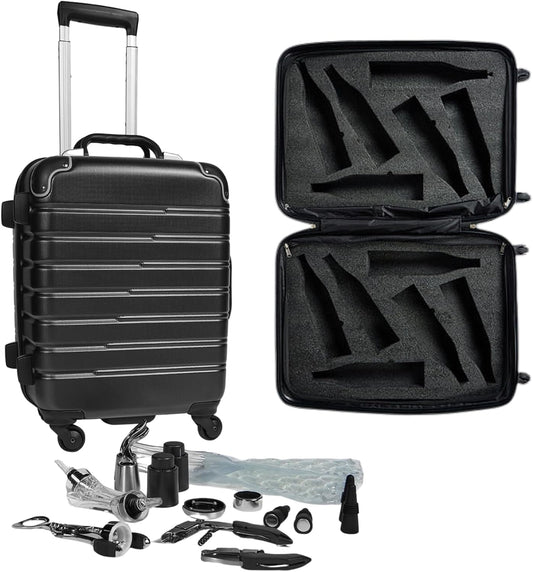 FlyWithWine® by VinGardeValise 12-Bottle Hard Shell Wine Suitcase with Hinomoto 360° Spinner Wheels – TSA Approved Wine Luggage with Removable Foam Insert and 18 Wine Accessories