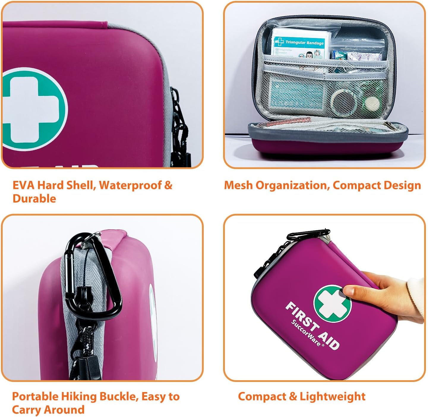 150 Pieces Mini First Aid Kit - Small Medical Kit with Hard Shell - Emergency First Aid Kit for Car, Travel, Home, Outdoor, Office, Camping, Hiking (Purple)
