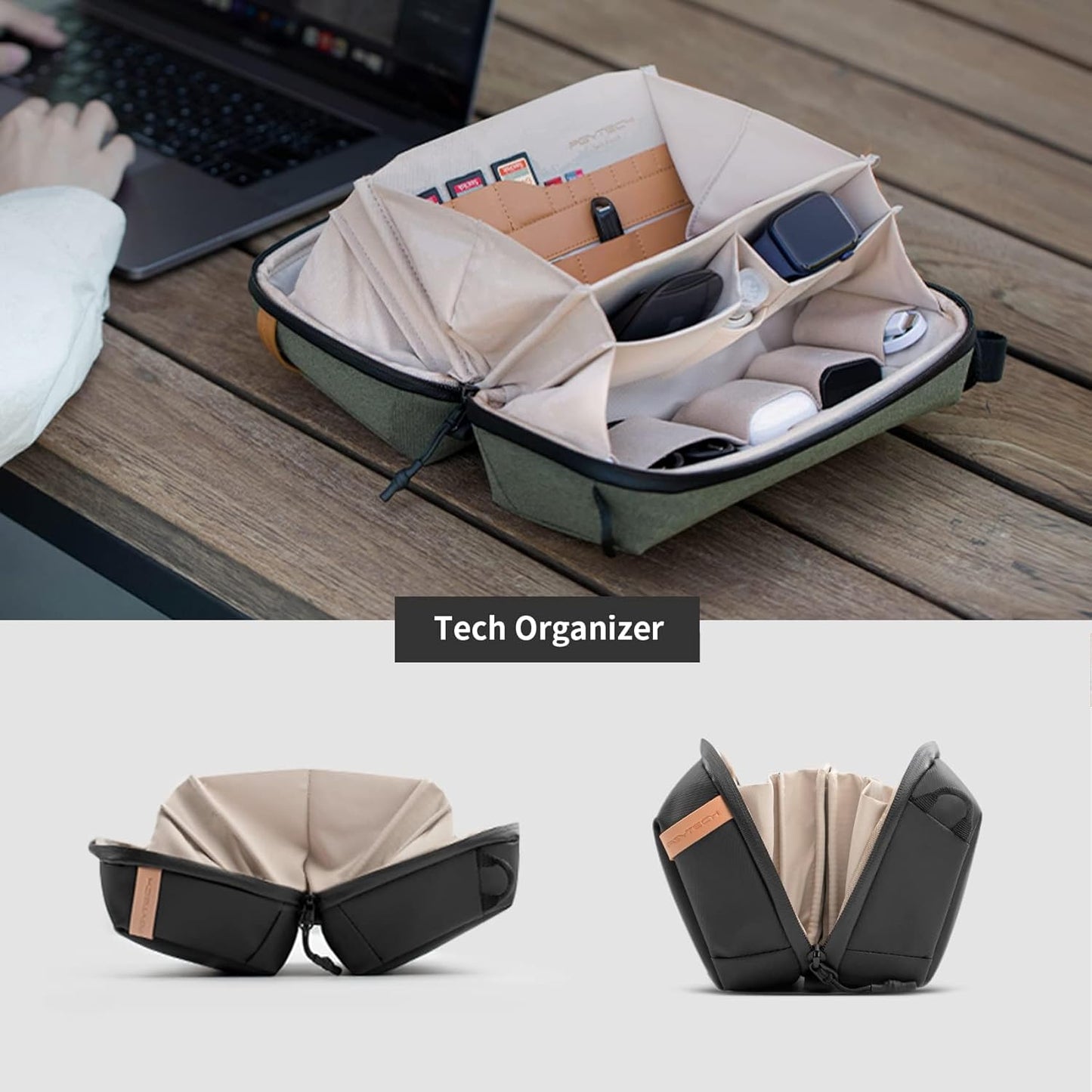 PGYTECH Travel Tech Organizer, Waterproof Tech Pouch, Electronics Accessories Organizer Travel Carrying Case, Organizer Bag for Cord, Phone Batteries, Charger,Photography SD Card, Green