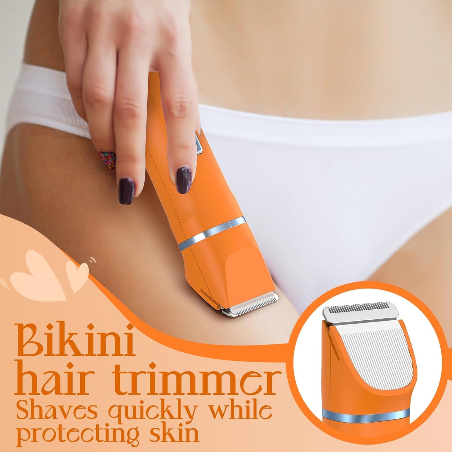 Facial Hair Removal for Women - Waterproof 2 in1 Rechargeable Eyebrow Facial Trimmer and Bikini Trimmer for Women, Painless Face Electric Razor/Shaver for Lip, Arms, Face, Peach Fuzz