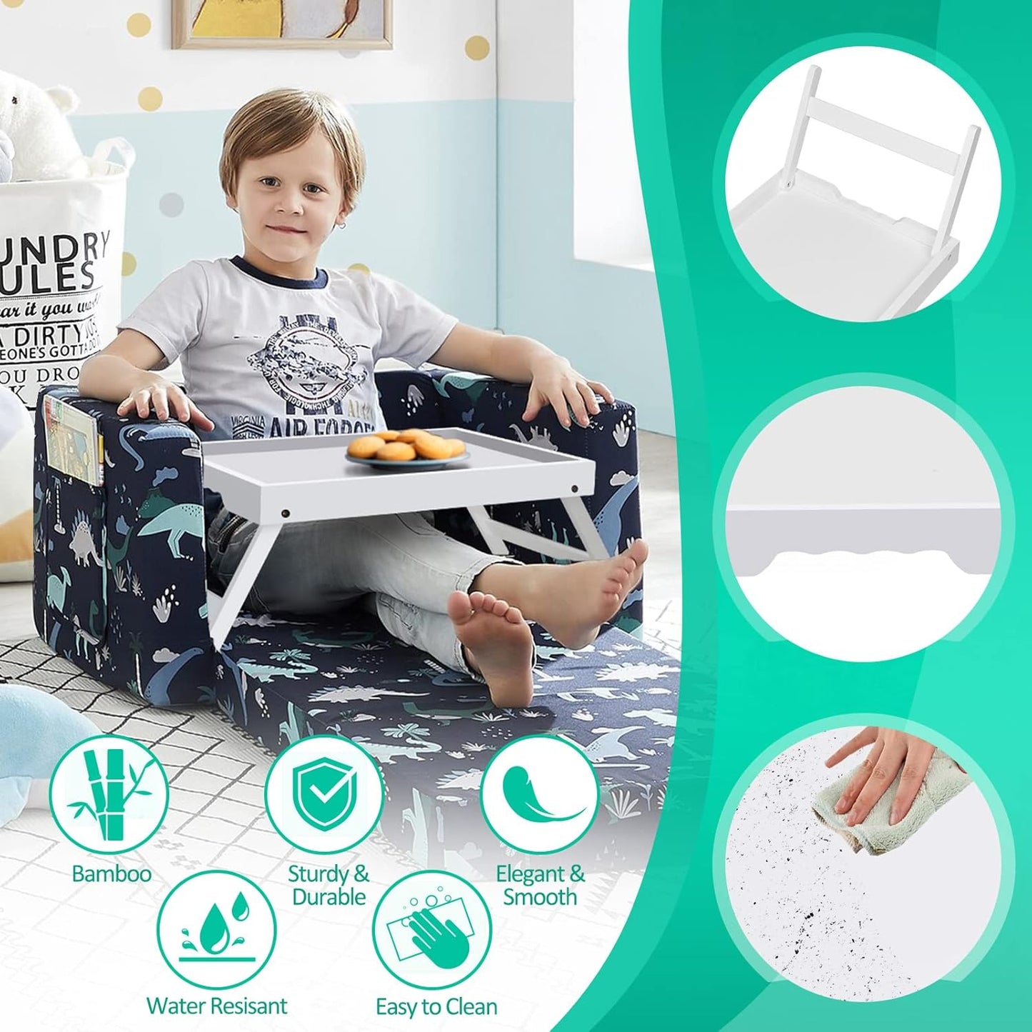 Artmeer Bed Tray Table with Folding Legs,Bamboo Breakfast in Bed for TV Table, Laptop Computer Tray,Eating,Snack Tray (White) Large Size