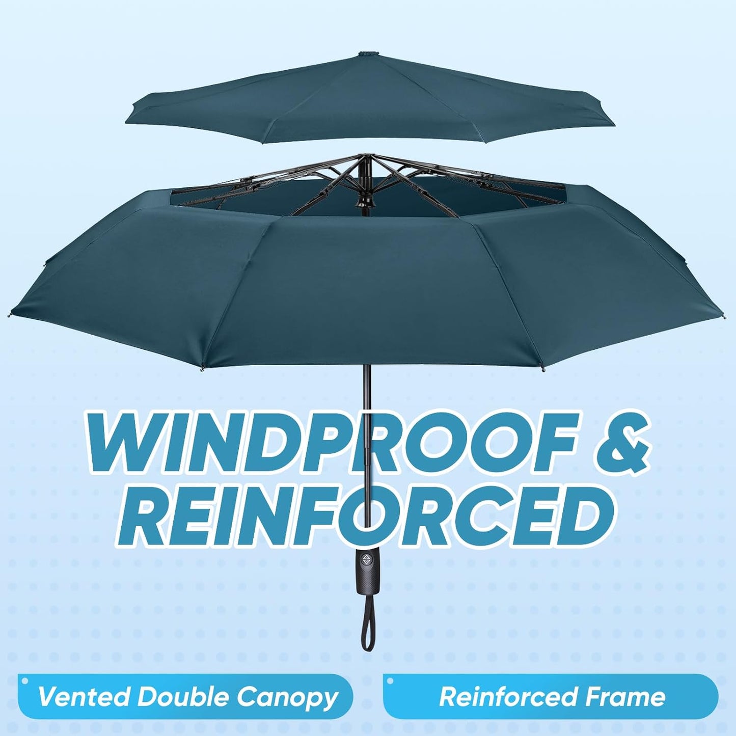 PTEROMY Windproof Compact Travel Umbrellas for Rain and Sun, Withstands 85MPH Winds Auto Open Close Folding Umbrella with Ergonomic Handle, Quick Dry Canopy for Commuting or Backpack