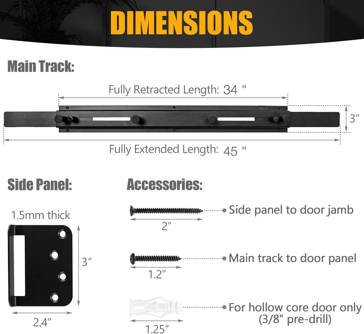 Door Bar Lock - Patented Door Barricade Security Bar - Home Safety Improvement, Door Reinforcement, Childproof, Break-in Prevention - Premium Grade Steel Door Mount for 34''-45'' Wide Doors