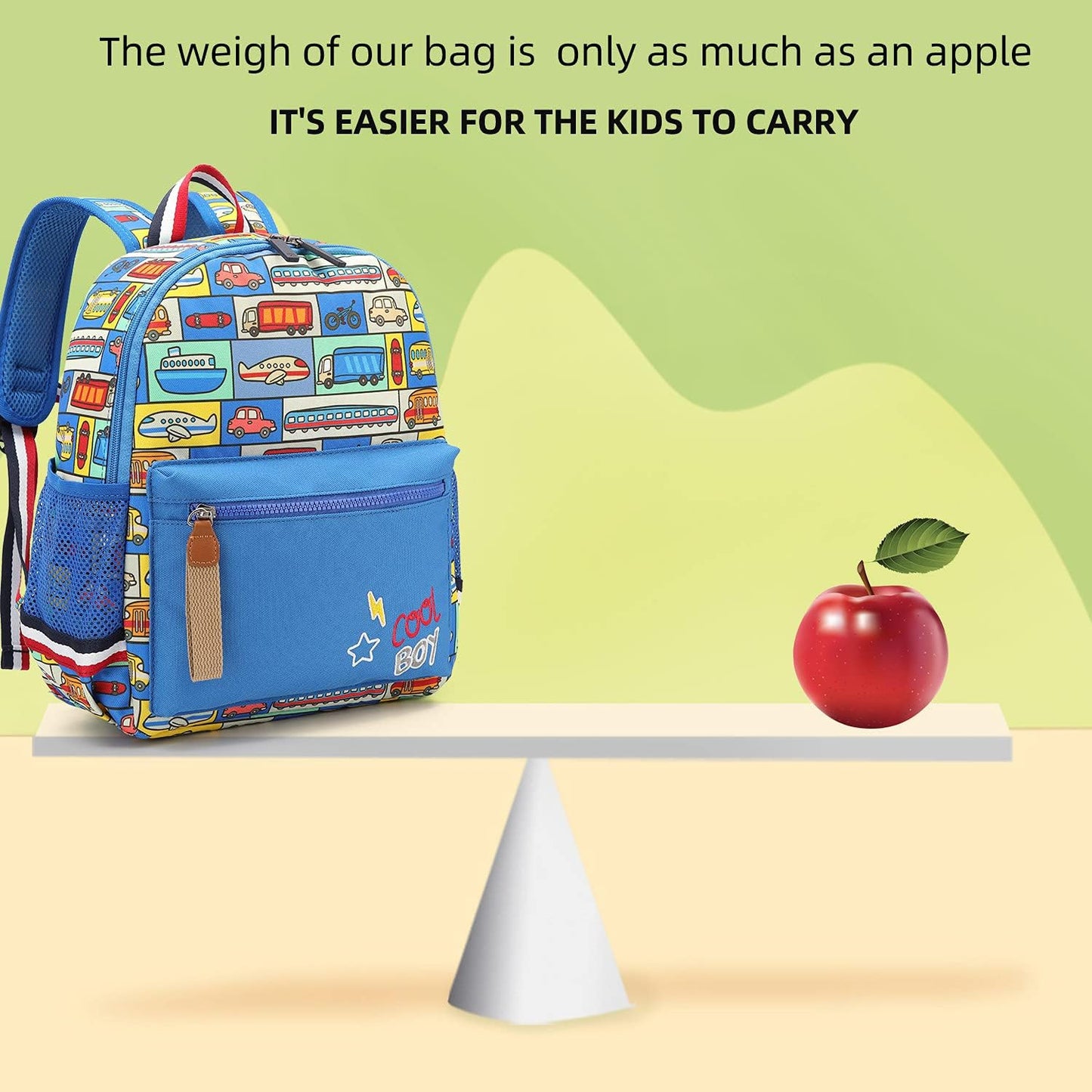 willikiva Cartoon Bus 12 Kindergarten Backpack for Kids Girls and Boys,Waterproof Preschool Toddler Backpack Wiht Leash and Safety Harness (Car)