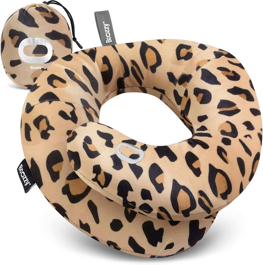 BCOZZY Neck Pillow for Travel Provides Double Support to The Head, Neck, and Chin in Any Sleeping Position on Flights, Car, and at Home, Comfortable Airplane Travel Pillow, Leopard