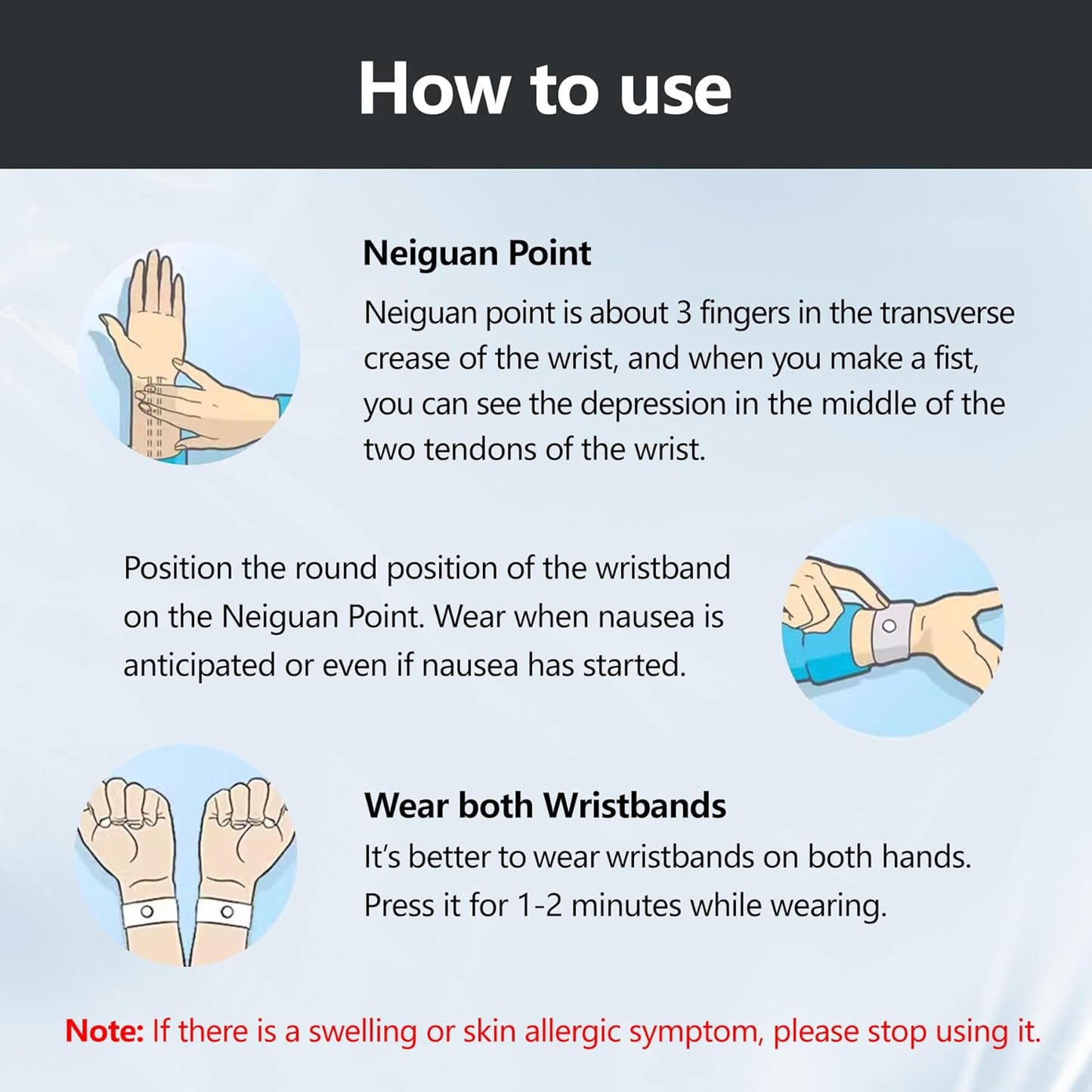 Motion Sickness Wristband, Anti-Nausea Acupressure Wrist Band for Nausea Relief, Dizziness and Vomiting from Car Sea Boat Flying Travel Sickness for Adults and Kids (Black, Large, 2 Pairs)