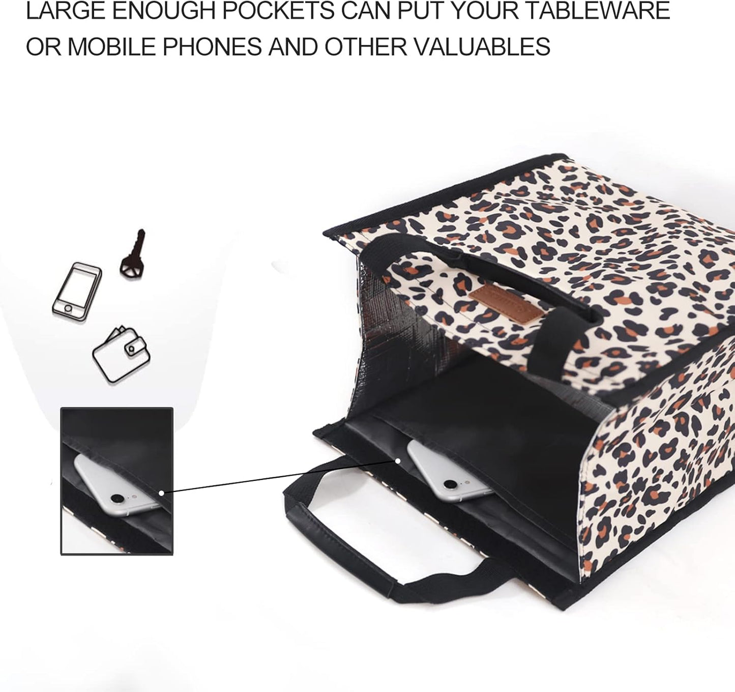 Lunch Bags for Women Insulated Reusable Lunch Tote with Internal Pocket, Lunch Tote bag for Work(Leopard)