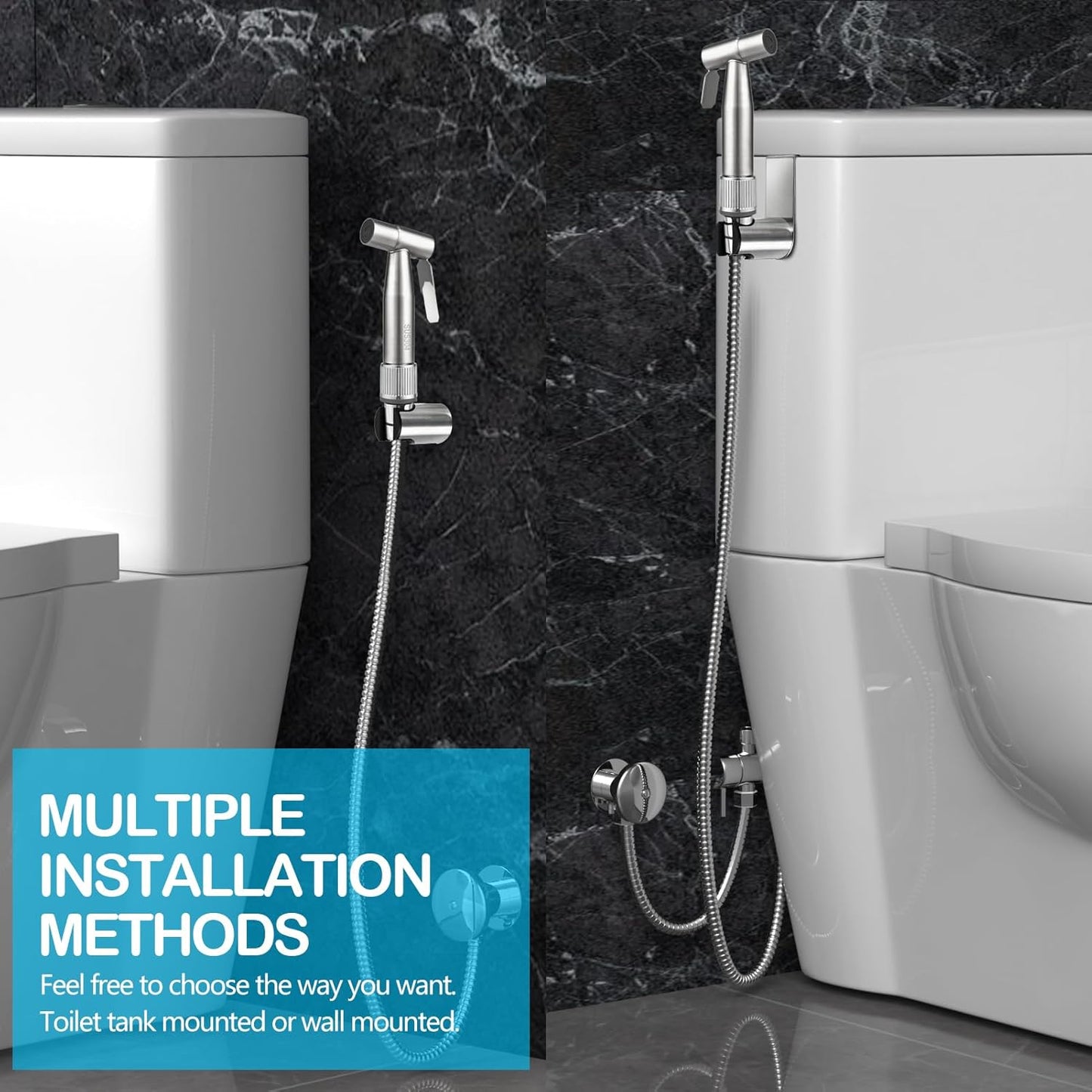 Bidet Sprayer for Toilet with Adjustable Water Pressure, Handheld Bidet Sprayer Kit- Stainless Steel（Don't‌ Use Teflon Tape for Installation）